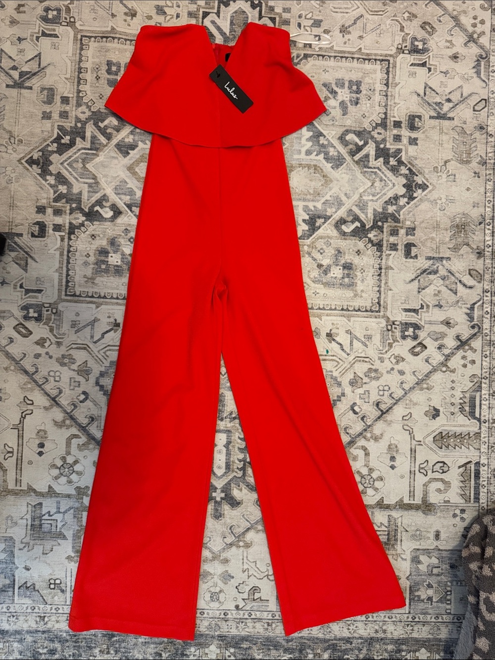 NWT Lulus Off shoulder Red Cape Overlay Wide Leg Jumpsuit XXS